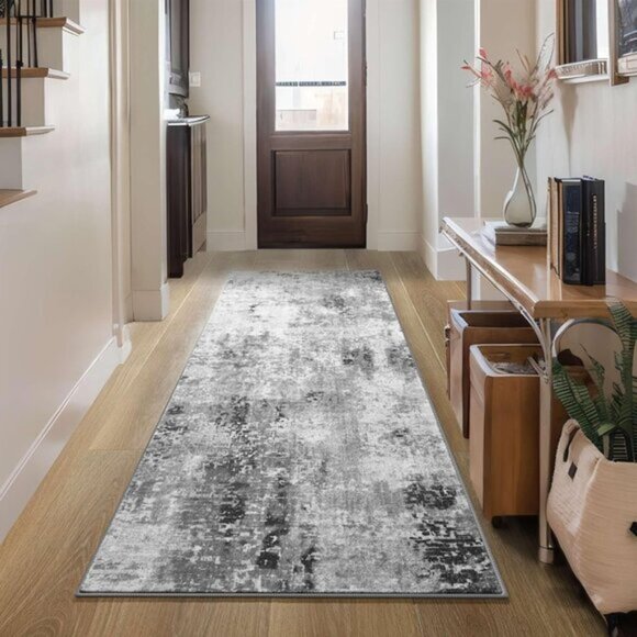 New 2x6 Runner Rug for Hallways & Kitchen, Non-Slip Washable Soft Grey Carpet - Picture 1 of 9